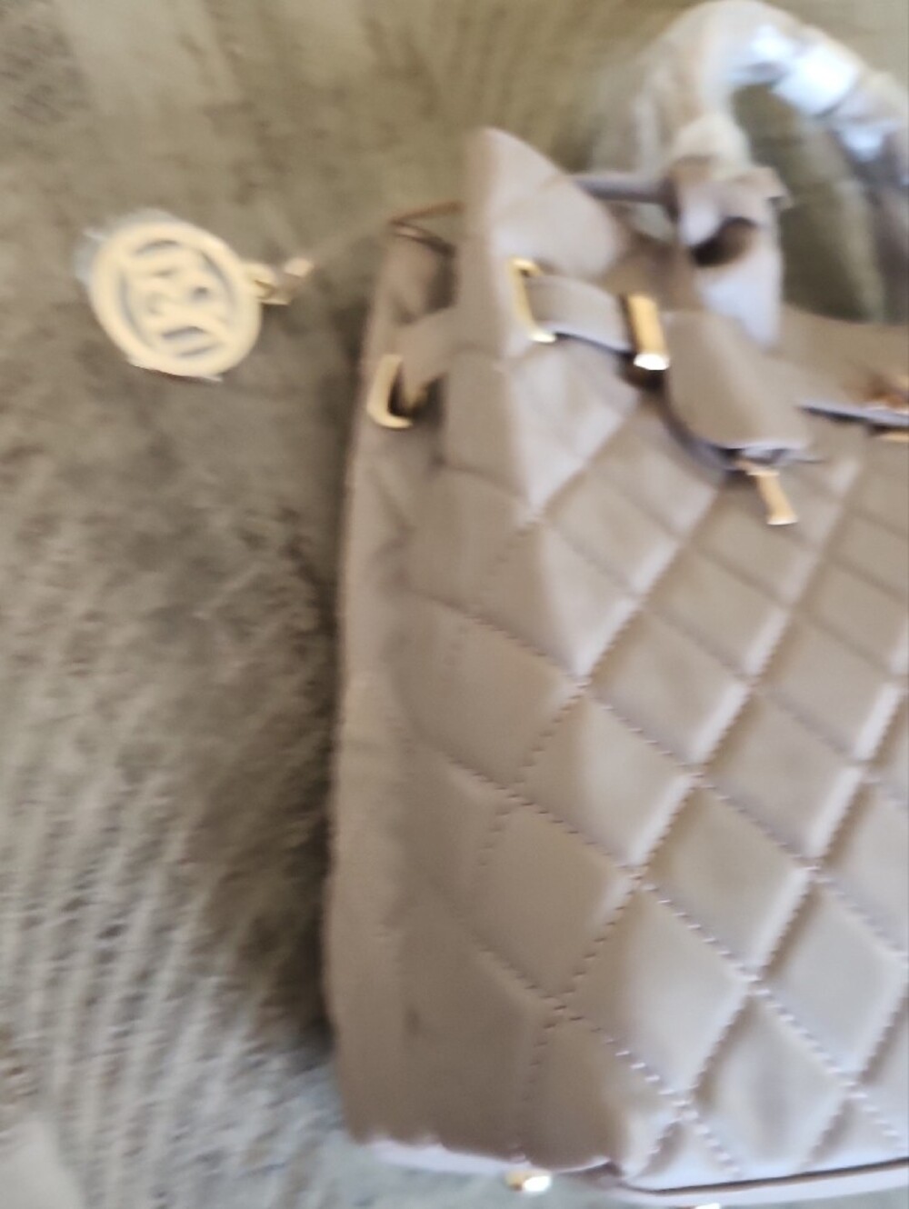 Badgley Mischka Quilted Taupe Satchel with Gold Hardware - Picture 11 of 11